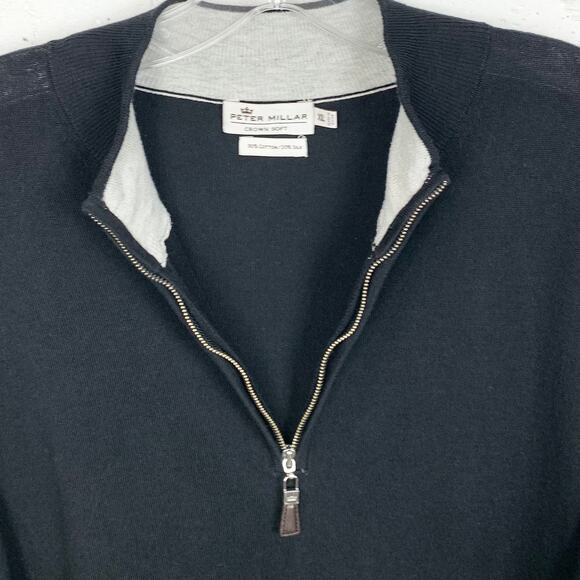 Peter Millar Mens Crown Soft Cotton Silk Blend 1/4 Zip Sweater Black Size XL - Picture 10 of 10